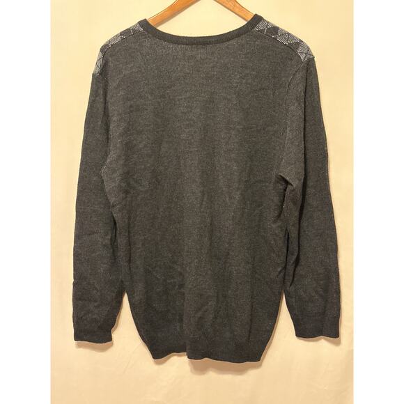 BERTHA made in Italy Merinos Fine Wool Argyle Sweater 58 XXL Black and Grey - Picture 6 of 13